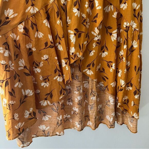 Tiered Wrap Skirt Maxi Floral Ruffle  Gold Size Large Cottage Boho Gypsy Peasant - Picture 3 of 9